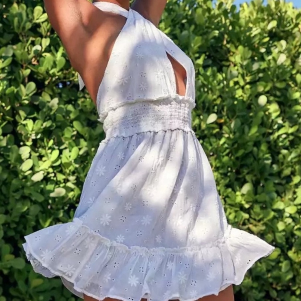 Aerie white halter eyelet dress